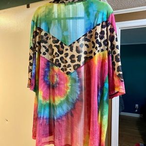 Crazy Train Tie Dye & Leopard Print Kimono O/S